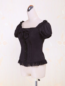 Cotton Black Puff Sleeves Lolita Blouse