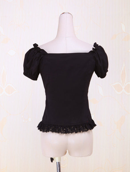 Cotton Black Puff Sleeves Lolita Blouse
