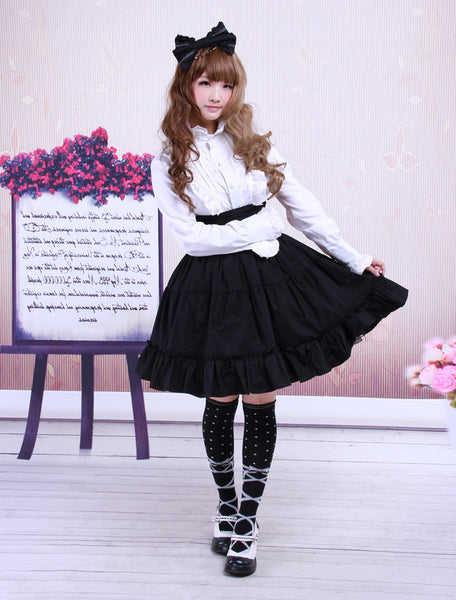 Gothic Lolita Dress SK Black High Waist Ruffles Cotton Lolita Skirt