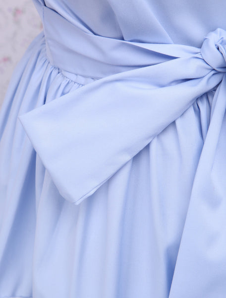 Cotton Blue Short Sleeves Bow Lace Cotton Classic Lolita Dress