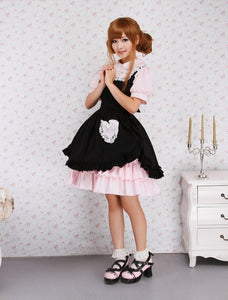 Cotton Pink And Black Lace Ruffles Punk Lolita Dress