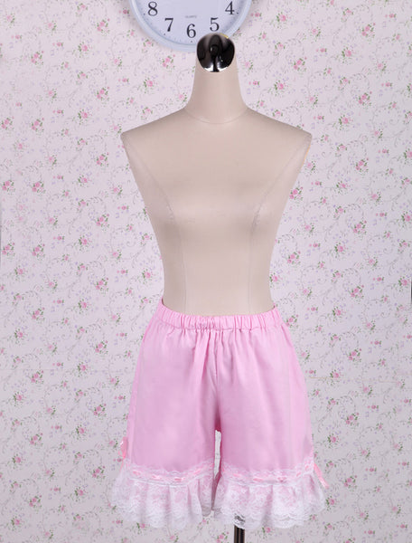 Cotton Pink Lolita Bloomers Shirring Lace Trim
