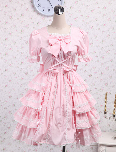 Sweet Pink kawaiii Lolita OP Dress Short Sleeves Ruffles Design
