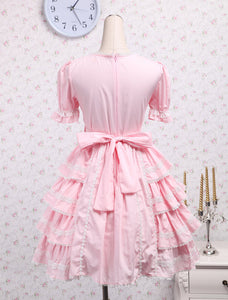 Sweet Pink Lolita OP Dress Short Sleeves Ruffles Design