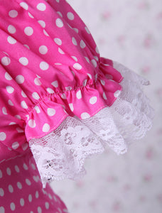 Pink Lolita Blouse White Dots Short Sleeves Lace Trim Bow