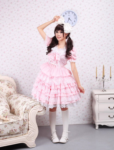 Cotton Pink Lace Sweet Lolita Dress