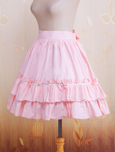 Cotton Pink Ruffles & Bow Lolita Skirt