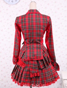Cotton Red Gingham School Lolita Top And Skirt