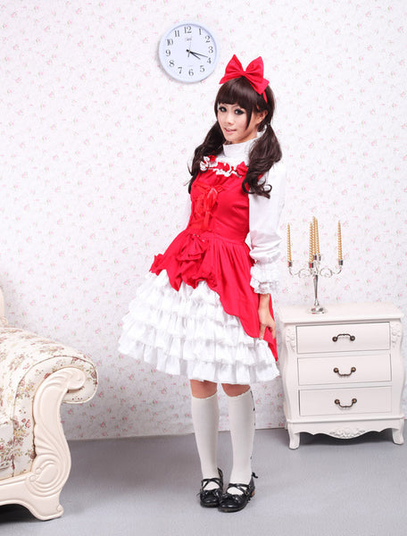 Cotton Red Ruffles Sweet Lolita Dress