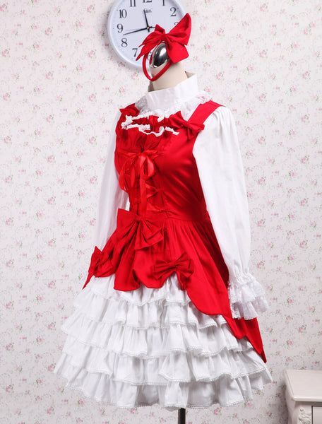 Cotton Red Ruffles Sweet Lolita Dress