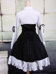 Cotton White And Black Long Sleeves Punk Lolita Blouse And Skirt