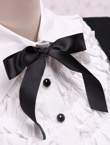 Cotton White Long Sleeves Blouse And Black Ruffles Lolita Skirt Outfit