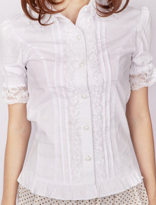 Cotton White Short Sleeves Lace Ruffles Cotton Lolita Blouse