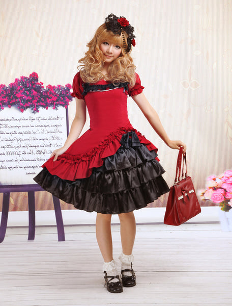 Sweet Dark Red And Black Cotton Gothic Lolita Dress