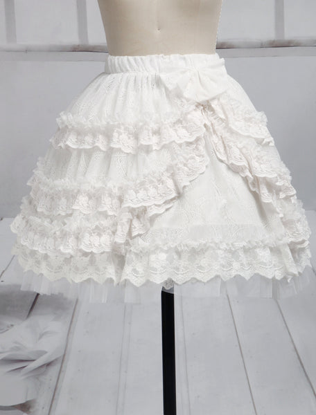 Pure White Lace Lolita Short Skirt Lace Trim Ruffles