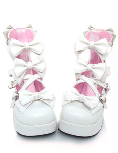 Sweet Chunky Heels Lolita Shoes Platform Bow Decor Round Toe