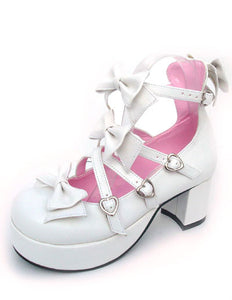 Sweet Chunky Heels Lolita Shoes Platform Bow Decor Round Toe