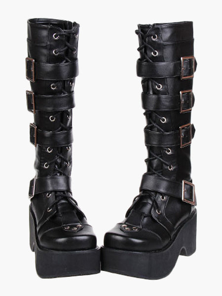 Gothic Black Lolita Boots Platform Shoes Buckles Shoelaces