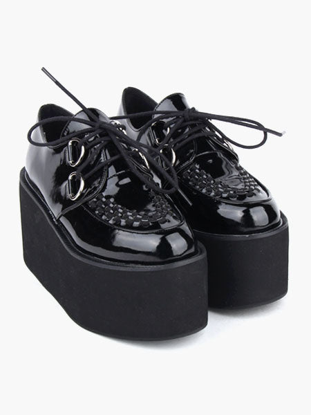Lovely Black Round Toe PU Leather Street Wear Platform Lolita Shoes