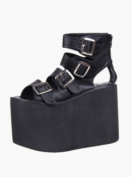Lolita Sandals High Platform Shoes PU Leather with Buckles