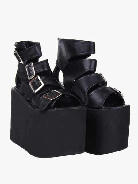 Lolita Sandals High Platform Shoes PU Leather with Buckles