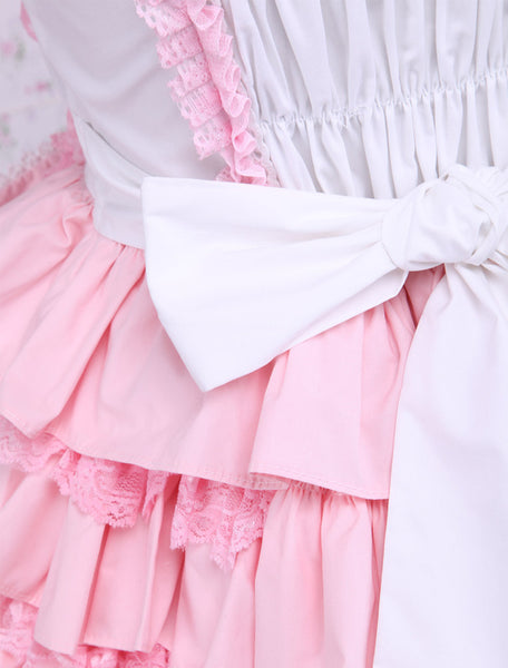 Sweet Pink Cotton Loltia Jumper Dress Bows Layers Ruffles