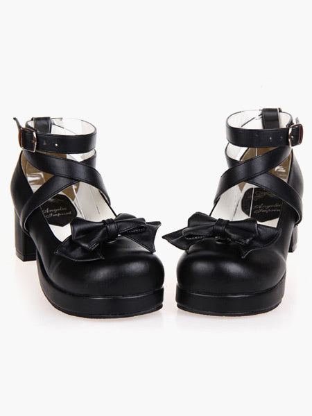 Black Lolita Heels Square Platform Ankle Straps Chunky Heel Lolita Shoes