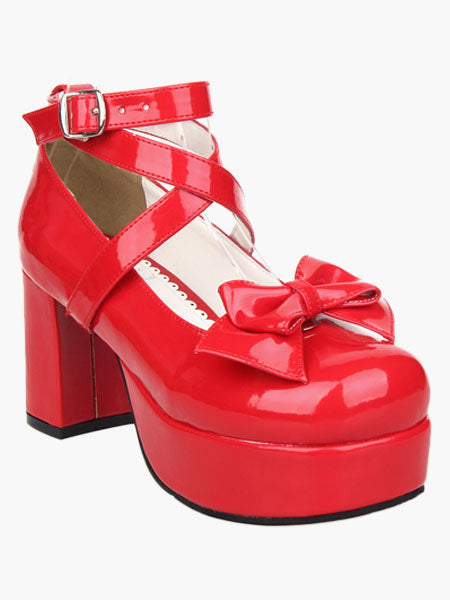 Sweet Lolita Heel Platform PU Black Cross Straps Lolita Shoes