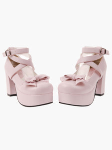 Sweet Lolita Heels Pink Platform Cross Straps Lolita Shoes