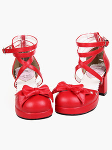 Popular Red High Heels PU Womens Lolita Shoes