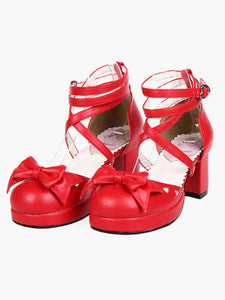 Popular Red High Heels PU Womens Lolita Shoes