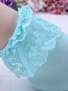 Pure Blue Cotton Blend Lace Trim Lolita Socks