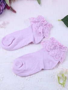 Pure Blue Cotton Blend Lace Trim Lolita Socks