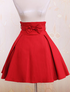 Simple Dark Red Bow Cotton Lolita Skirt