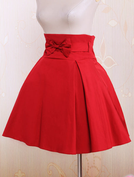 Simple Dark Red Bow Cotton Lolita Skirt