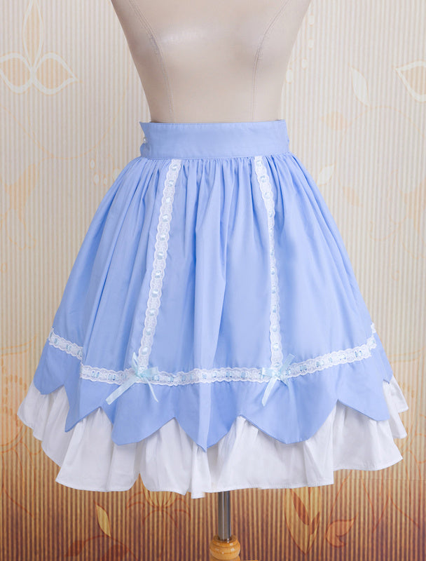 Sky Blue Ruffled Bow Cotton Lolita Skirt