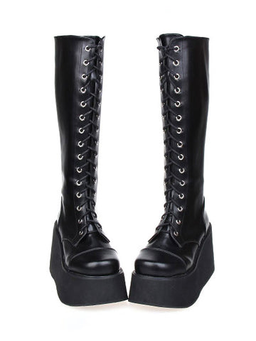 Street Wear Black PU Leather Platform Lolita Boots 