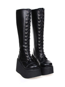 Street Wear Black PU Leather Platform Lolita Boots