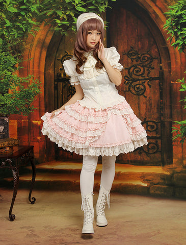 Sweet Pink Bow Cotton Blend Lolita Skirt 