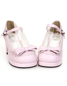 Sweet Chunky Heels Lolita Shoes Bow Decor Ankle Strap Buckle