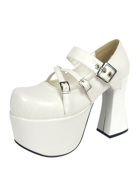 Sweet White Ravel Round Toe PU Leather Sky High(> 4) Lolita Shoes 