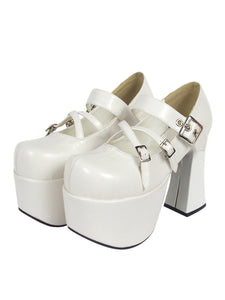 Sweet White Ravel Round Toe PU Leather Sky High(> 4) Lolita Shoes