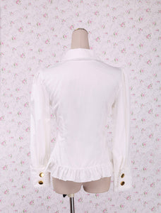 Sweet White Cotton Lolita Blouse Long Sleeves Lace Trim Bow