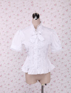 White Short Sleeves Cotton Lolita Blouse
