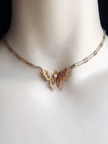 Classic Lolita Necklace Butterfly Bows Beaded Gold Lolita Necklace