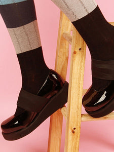 Punk Lolita Shoes Black Platform Wedge Round Toe Lolita Pumps