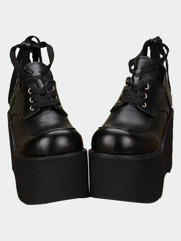 Gothic Matte Black Lolita High Platform Shoes Shoelace Up