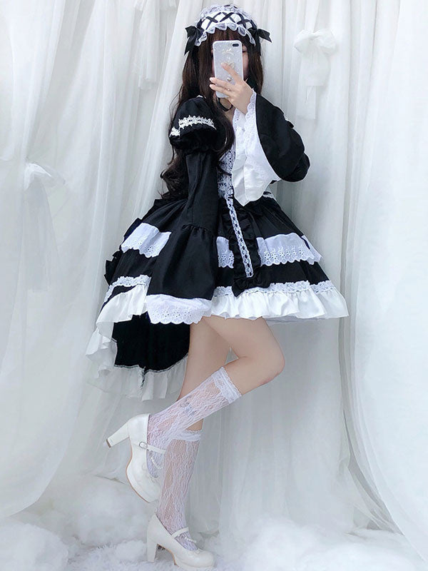lolita OP dress Maid Two-Tone Black Ruffles Lolita One-Piece Dresses