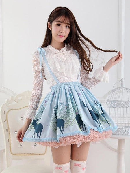 Angle Blue Lace Polyester Lolita Skirts 