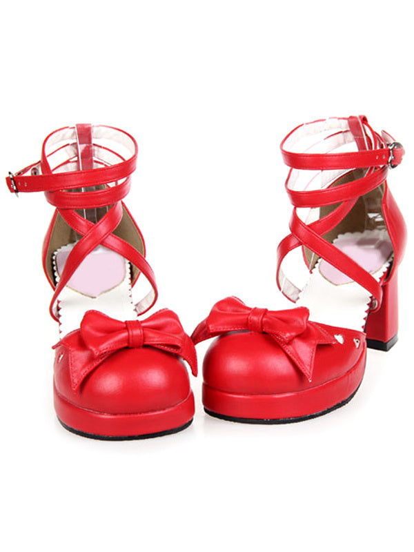 Criss-Cross Platform PU Leather Round Toe Lolita Shoes 